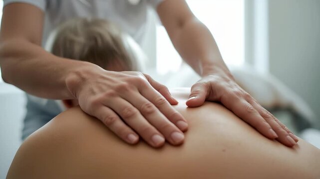 Masseuse Hands Applying Pressure on Bare Back During Relaxing Spa Massage Session