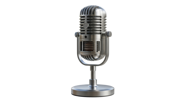 Vintage silver professional studio microphone for recording audio. isolated on transparent background