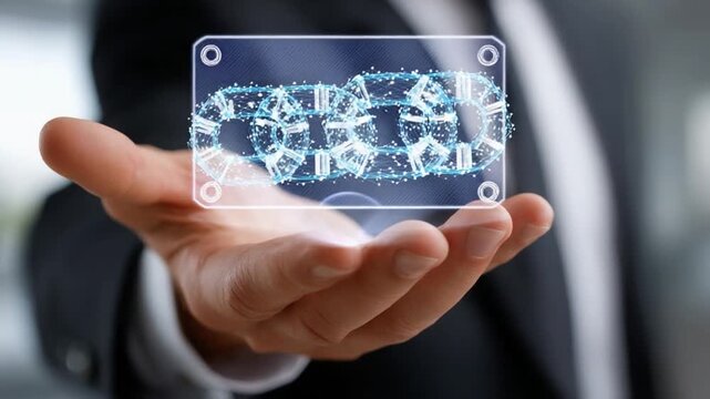 Digital Innovation in Hand: An individual hand cradles a transparent display, revealing intricate digital schematics, symbolizing technological advancement.