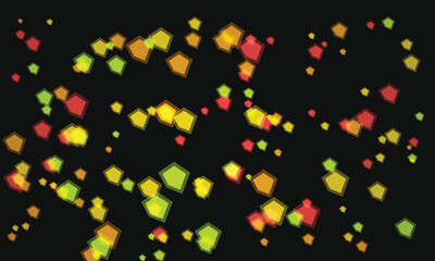 Abstract Geometric Background with Floating Pentagons in Vibrant Colors Against Dark Backdrop Creates Modern Design Element