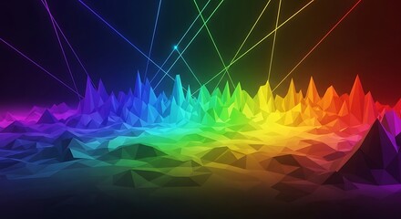 Abstract colorful 3 d render geometric landscape with light strands