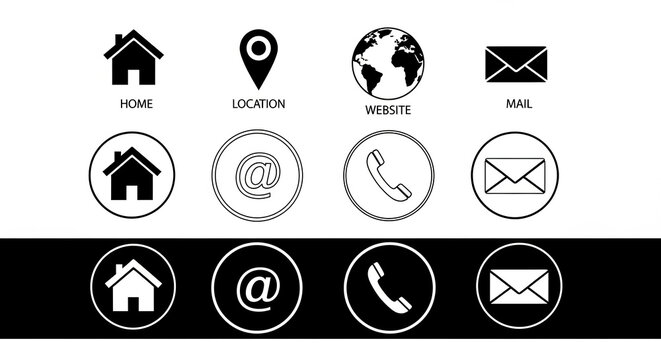 Web Kontakt Symbole . Contact information icons simple line and glyph vector symbols for business cards website design and user interface elements isola