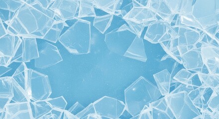 Ice shards surround a light blue center suggesting a frozen abstract landscape or a shattered glass effect creating a cool and crisp winter atmosphere perfect for backgrounds or design elements.