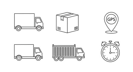 Logistics Icons: A clean and concise collection of transportation and delivery symbols, ideal for illustrating shipping concepts and related services, delivering information clearly and concisely.