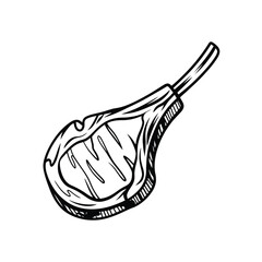 Hand drawn sketch of a grilled lamb chop with bone on white background © MDMINTU