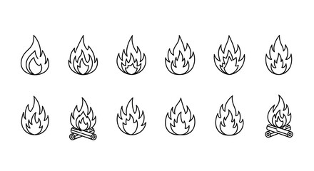 Fire icon collection. Fire flame symbol.  illustration design elements for logo or infographic isolated on white background