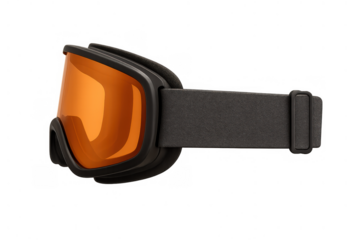 Ski goggles orange lens, snowboard eyewear protecting eyes during winter sports activities on transparent background