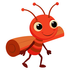 Vector art illustration of an ant carrying wood on its back