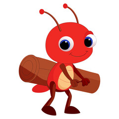 Vector art illustration of an ant carrying wood on its back