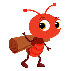 Vector art illustration of an ant carrying wood on its back