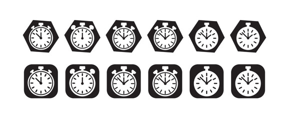 Fototapeta premium Minimal Stopwatch and Clock Icon Set, Flat Black and White Time Vector Collection, vector illustration eps 10.