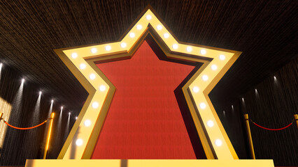 Photocall area with star forme and golden barriers, vip concept