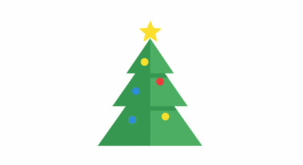 Flat Design Simple Christmas Tree with Star and Ornament Decoration Icon
