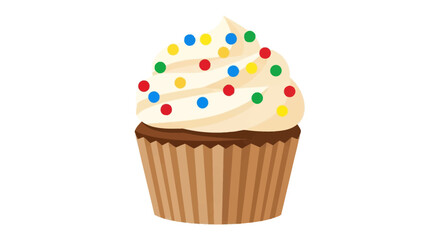 Flat Colorful Cupcake with Cream and Sprinkles Sweet Dessert Food