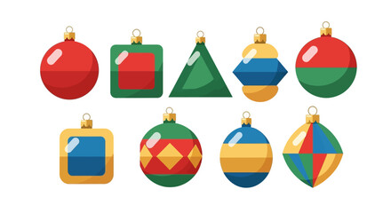 Flat Style Detailed Christmas Bauble Ornaments with Geometric Shapes Decoration