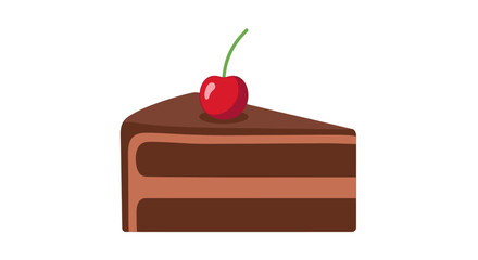 Flat Illustration Delicious Chocolate Layer Cake Slice with Cherry Fruit Dessert