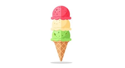 Simple Flat Style Ice Cream Cone with Three Different Flavors Dessert