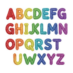 Naklejka premium Crochet-style alphabet letters with lace edges in pastel colors, handcrafted vintage textile vector design on white background