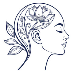 Profile of a woman with a lotus flower growing in her head