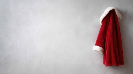 Santa claus coat and hat hanging on a wall