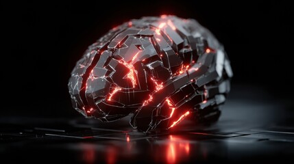 Futuristic AI Brain With Cracks and Warning Lights Symbolizes Ethical Dilemmas in Technology and Machine Problems