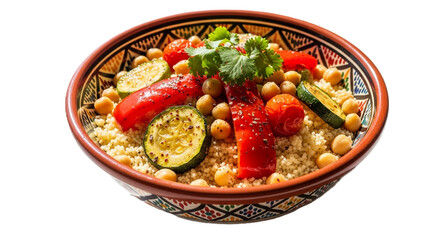 Couscous with Roasted Vegetables and Chickpeas on Transparent Background