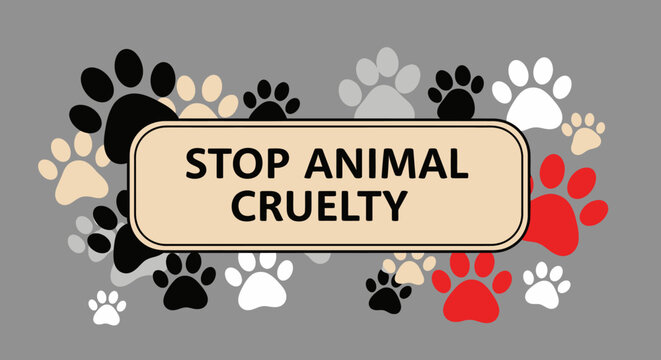 A graphic design advocating for animal rights, featuring paw prints and a message.