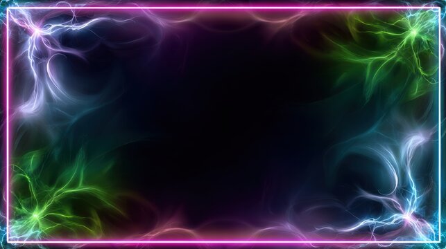 Vibrant neon frame with swirling plasma energy for futuristic design concepts