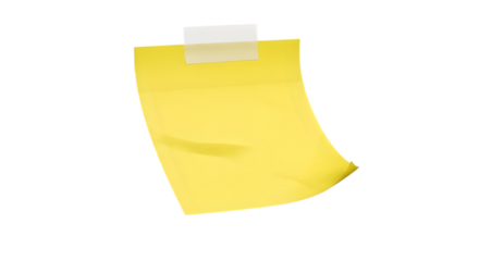 A single blank yellow sticky note attached to a dark background with a piece of tape