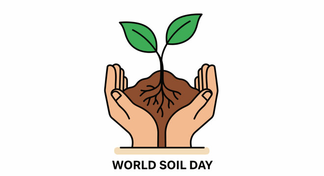 Hands holding soil with a small plant growing, commemorating World Soil Day.
