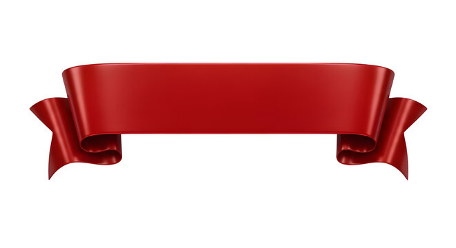 Bold red ribbon banner, isolated on white or transparent background. PNG