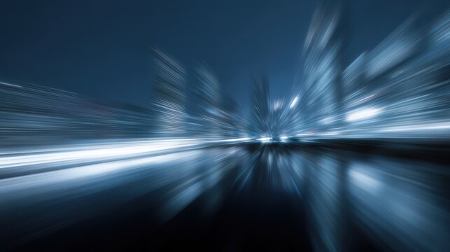 Dynamic light trails in modern metropolis, high speed data flow and technology motion concept, panoramic composition