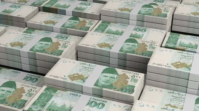 Pakistan 500 Rupee Banknote Horizontal 3D Animation ? Realistic Financial Flow, Business, Economy, Investment, Banking, and Currency Visualization Concept in Motion