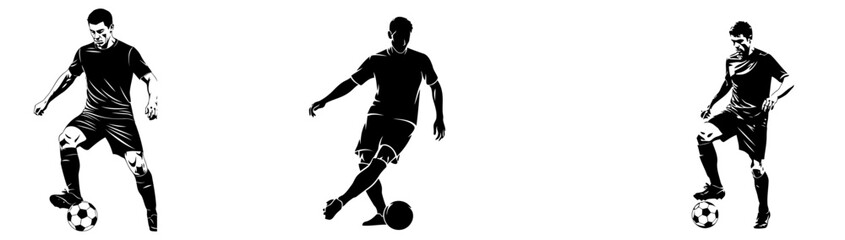 Naklejka premium Dynamic soccer players in action ready to score the winning goal with artistic black and white design for sports content and athletic branding campaigns