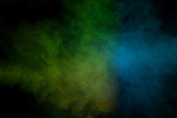 Blue and yellow steam on a black background.