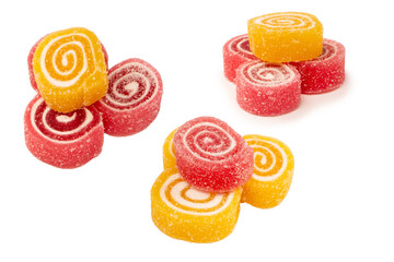 Jelly sweet candy roll isolated on a white background. Marmalade candy.