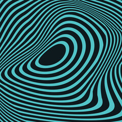 Turquoise and black concentric spiral creating 3D optical illusion. Bold geometric pattern perfect for posters, digital backgrounds, and contemporary graphic designs.