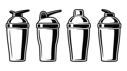 Set of Four Black and White Cocktail Shaker Icons bartender drink