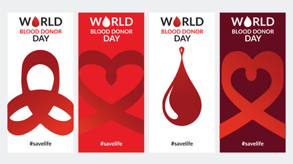 Red Line Heart & Drop Shape Design – Editable Background for World Blood Donor Day, Medicine, Hospital Posters & Covers