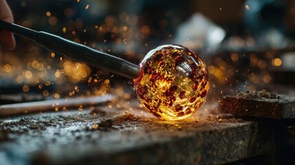 Christmas ornament workshop with glass blowers creating decorations,