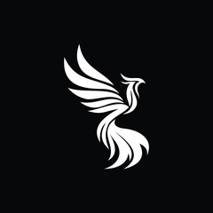 White Phoenix Bird Silhouette With Flowing Wings And Tail Elegant Design