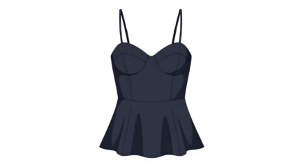 Dark blue pleated slip dress with spaghetti straps on a black background