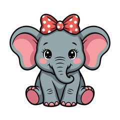 Naklejka premium A sweet cartoon baby elephant with a polka dot bow, big ears, and adorable eyes, isolated on transparent background, ideal for nursery decor and baby shower invitations