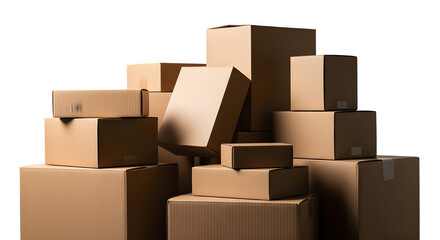 Stack of cardboard boxes ready for shipping or moving against a dark background