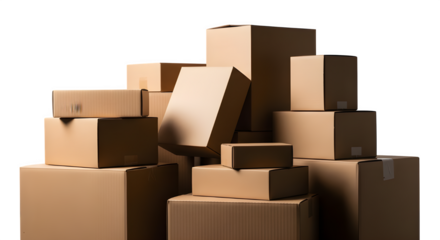 Stack of cardboard boxes ready for shipping or moving against a dark background