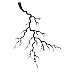 Obraz premium Dramatic black lightning bolt striking down with intricate branching patterns on white background