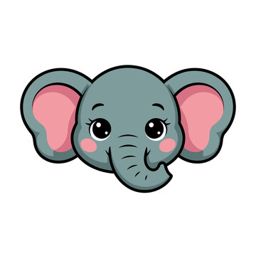 Illustration of a cute elephant face isolated on transparent background the elephant has a gray face, pink ears, and a small trunk the elephant is smiling slightly