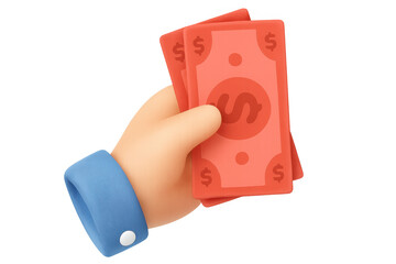 Hand holding red banknotes for payment or financial transaction, representing earning, giving, or receiving cash money