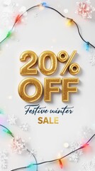 Christmas discount banner for winter shopping business 20% off sale on festive decorations and gifts