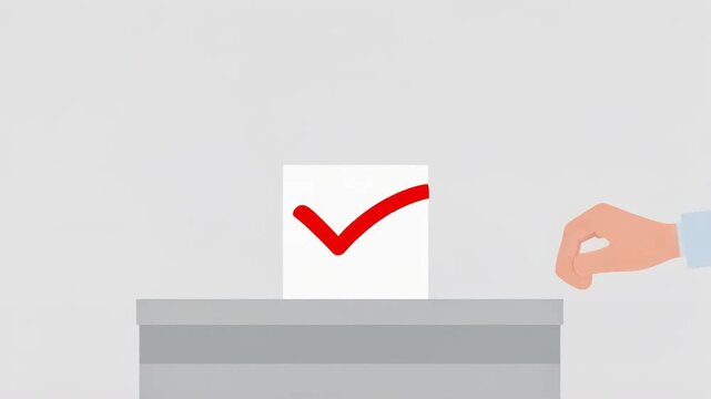 Animated voting process with hand placing ballot in box and checkmark on election ballot